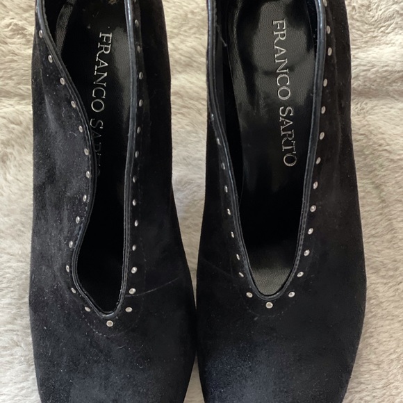 Franco Sarto silver studded brushed suede with black patent heeled booties - Picture 5 of 5